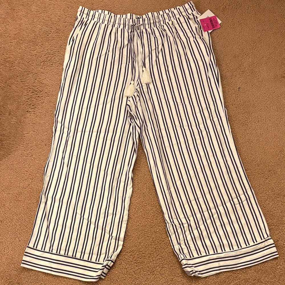 Linen White and Navy Striped Pajama Pants - Brand: